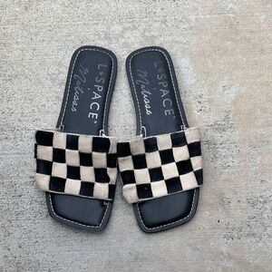 L*Space Black and Cream Checkered Slides